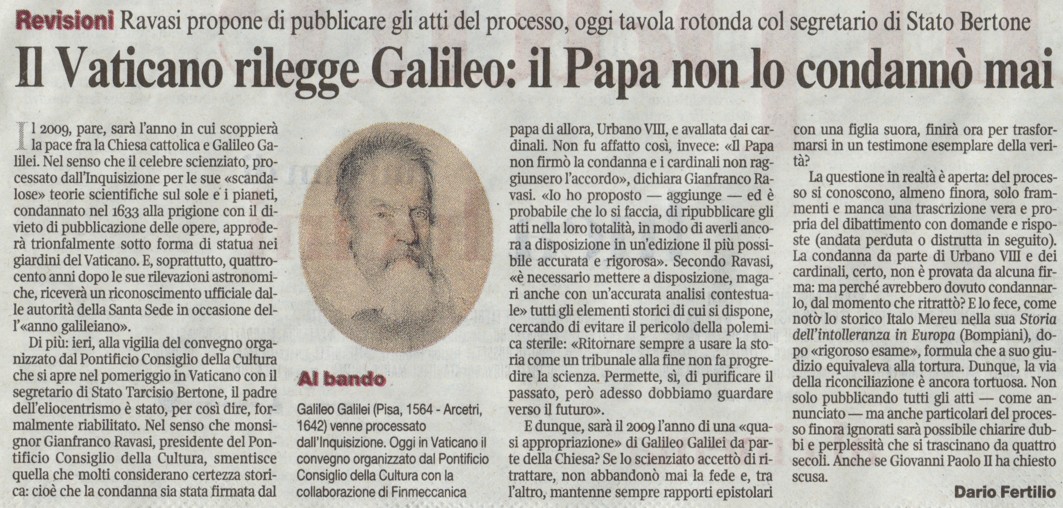 Il Vaticano rilegge Galileo: il Papa non lo condannò mai
